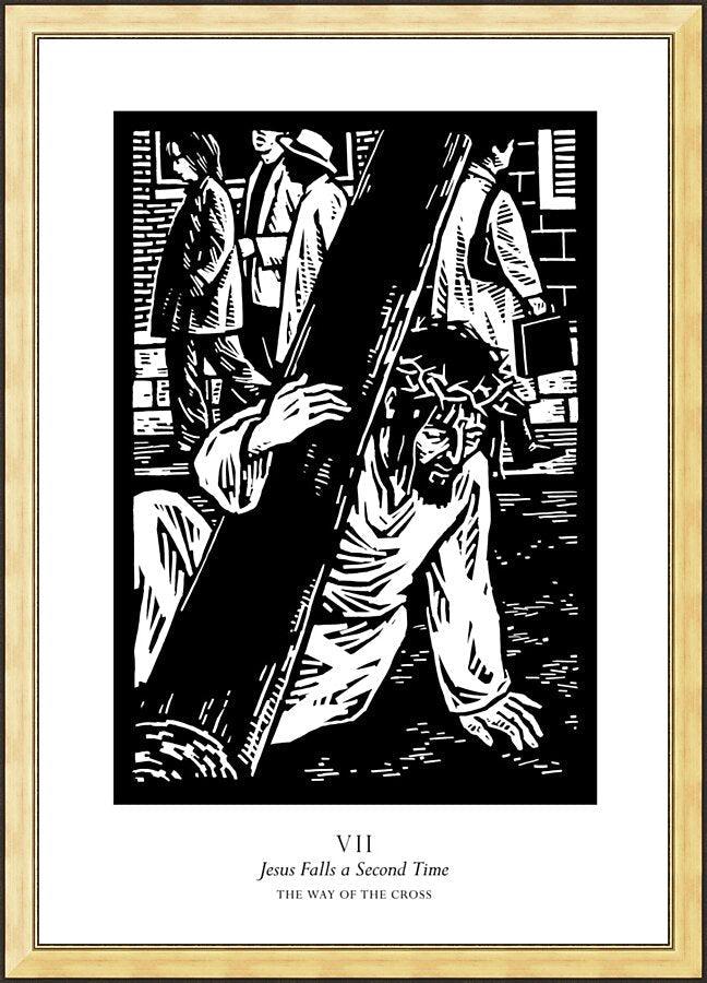 Wall Frame Gold - Traditional Stations of the Cross 07 - Jesus Falls a Second Time by Julie Lonneman - Trinity Stores