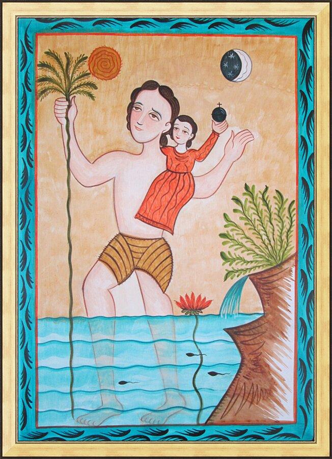 Wall Frame Gold - St. Christopher by Br. Arturo Olivas, OFS - Trinity Stores