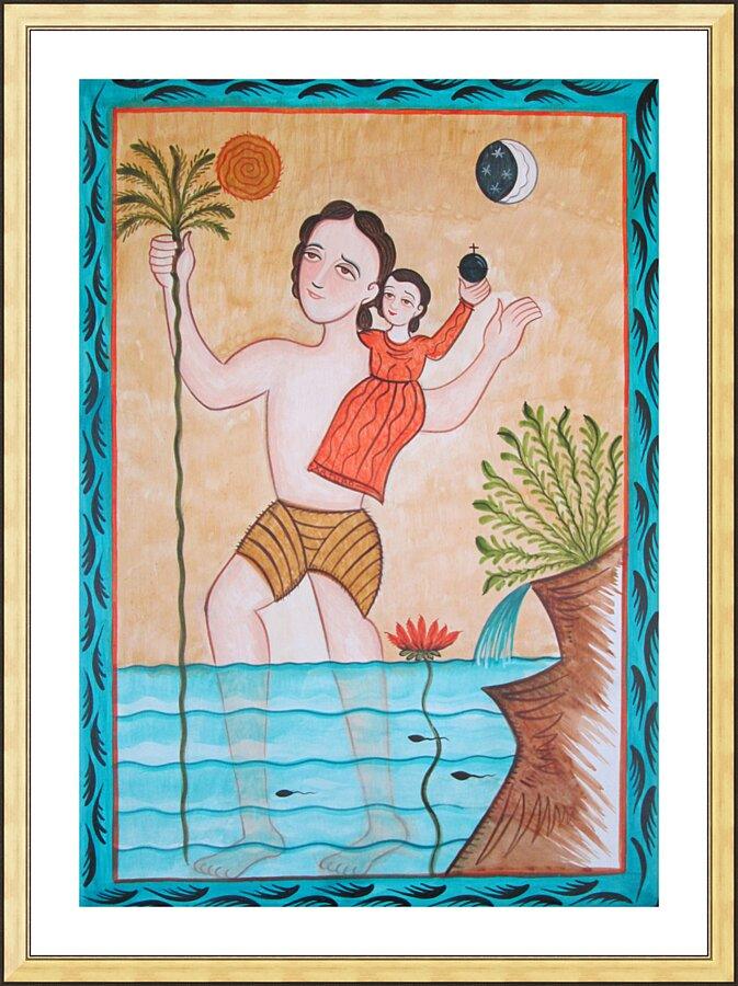 Wall Frame Gold, Matted - St. Christopher by Br. Arturo Olivas, OFS - Trinity Stores