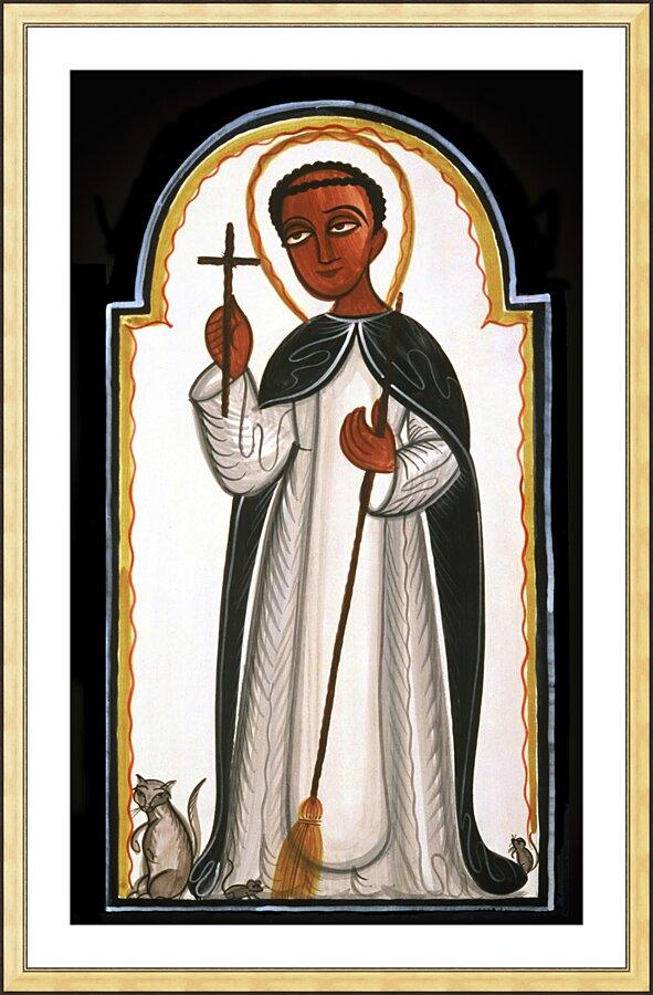 Wall Frame Gold, Matted - St. Martin de Porres by Br. Arturo Olivas, OFS - Trinity Stores