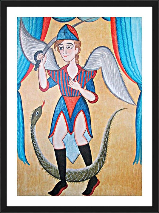 Wall Frame Black, Matted - St. Michael Archangel by Br. Arturo Olivas, OFM - Trinity Stores