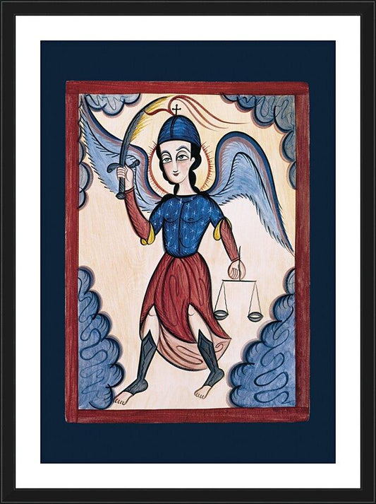 Wall Frame Black, Matted - St. Michael Archangel by Br. Arturo Olivas, OFM - Trinity Stores
