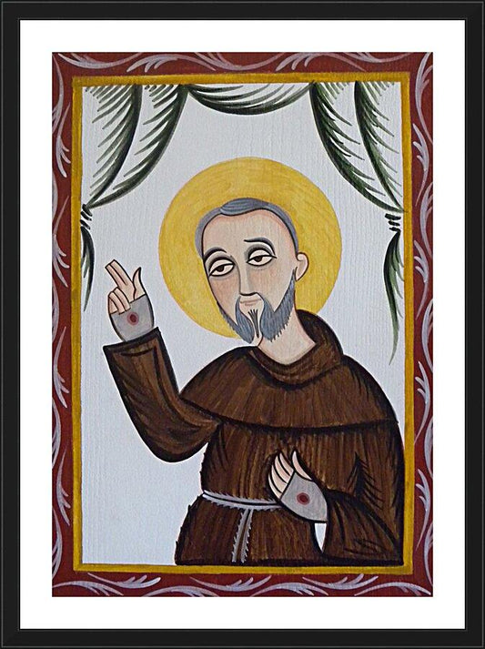 Wall Frame Black, Matted - St. Padre Pio by Br. Arturo Olivas, OFS - Trinity Stores