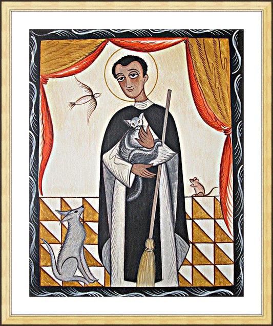 Wall Frame Gold, Matted - St. Martin de Porres by Br. Arturo Olivas, OFS - Trinity Stores