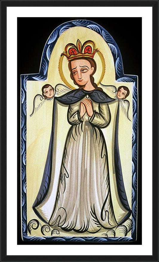 Wall Frame Black, Matted - Our Lady, Queen of the Angels by Br. Arturo Olivas, OFS - Trinity Stores