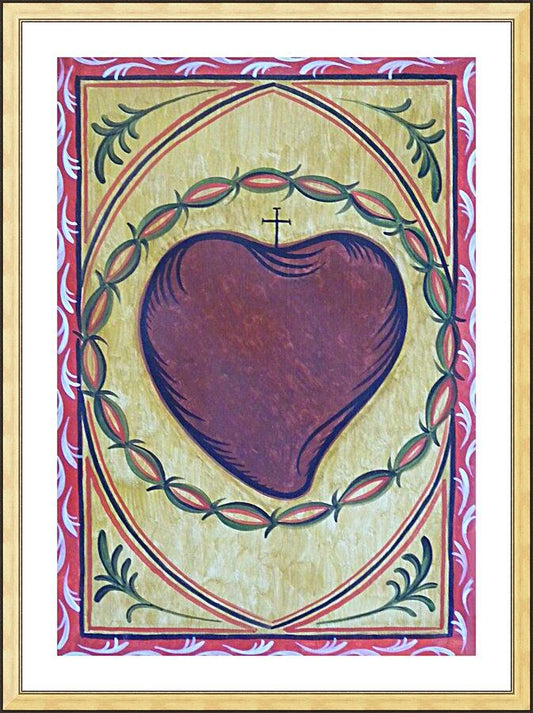Wall Frame Gold, Matted - Sacred Heart by Br. Arturo Olivas, OFS - Trinity Stores