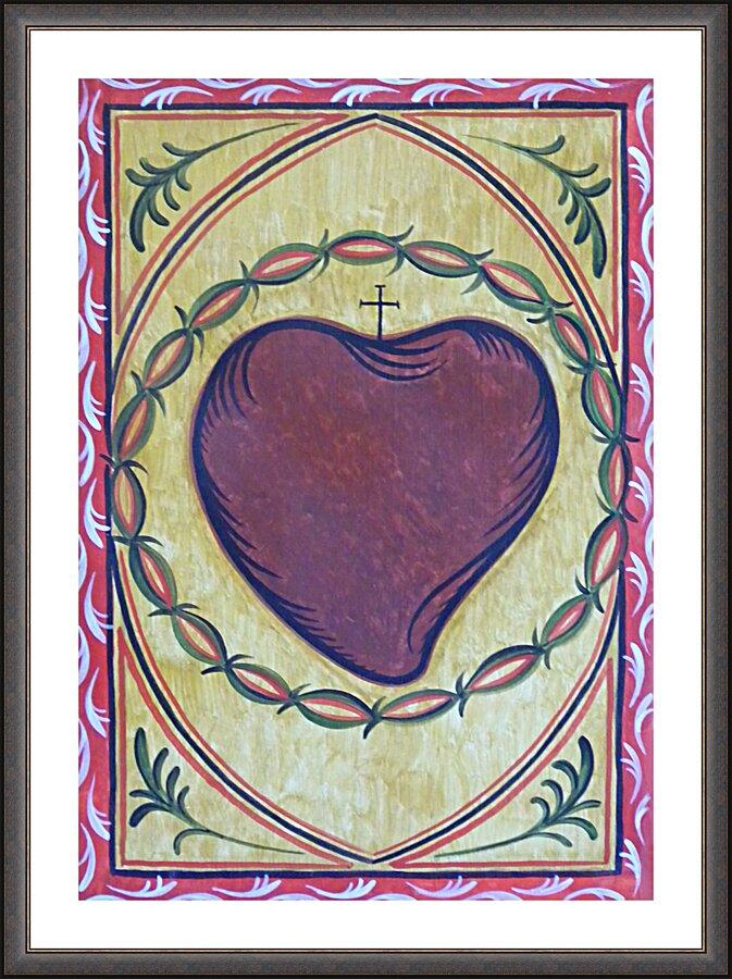 Wall Frame Espresso, Matted - Sacred Heart by Br. Arturo Olivas, OFS - Trinity Stores