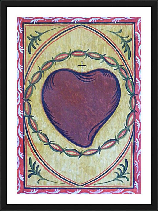 Wall Frame Black, Matted - Sacred Heart by Br. Arturo Olivas, OFM - Trinity Stores
