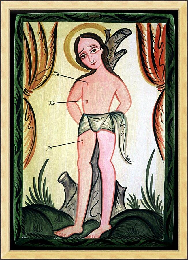Wall Frame Gold - St. Sebastian by Br. Arturo Olivas, OFS - Trinity Stores