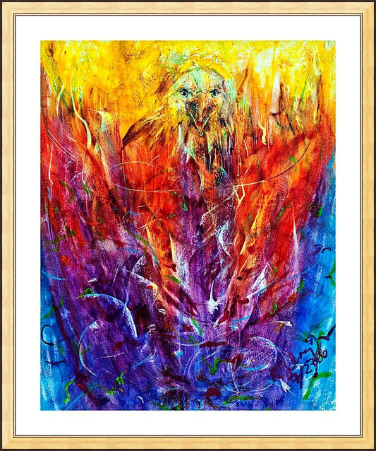 Wall Frame Gold, Matted - Eagles In Fire by Fr. Bob Gilroy, SJ - Trinity Stores