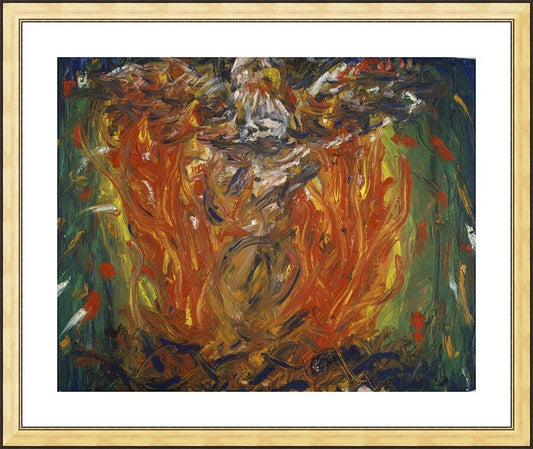 Wall Frame Gold, Matted - Eagle in Fire That Does Not Burn by Fr. Bob Gilroy, SJ - Trinity Stores