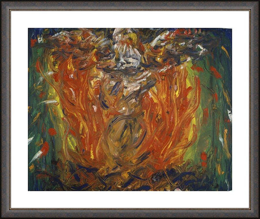 Wall Frame Espresso, Matted - Eagle in Fire That Does Not Burn by Fr. Bob Gilroy, SJ - Trinity Stores