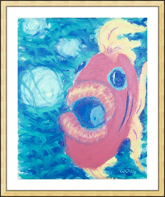 Wall Frame Gold, Matted - Fish Blowing Bubbles by Fr. Bob Gilroy, SJ - Trinity Stores