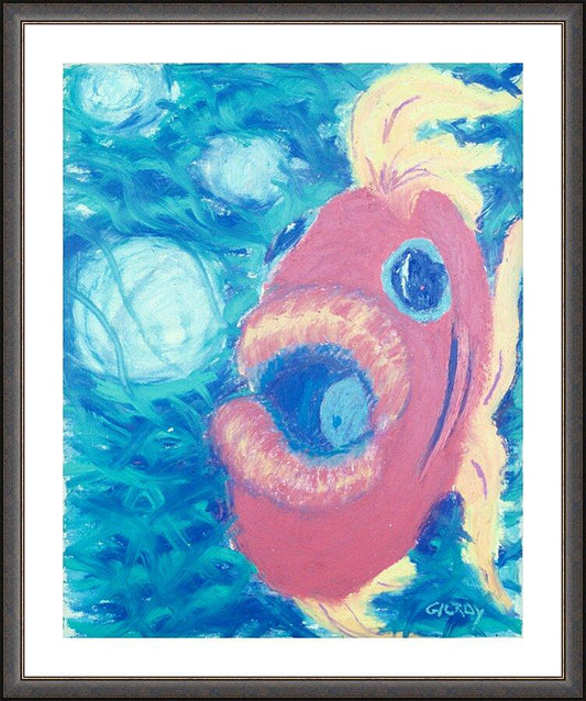 Wall Frame Espresso, Matted - Fish Blowing Bubbles by Fr. Bob Gilroy, SJ - Trinity Stores