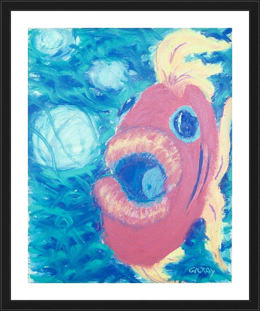 Wall Frame Black, Matted - Fish Blowing Bubbles by Fr. Bob Gilroy, SJ - Trinity Stores