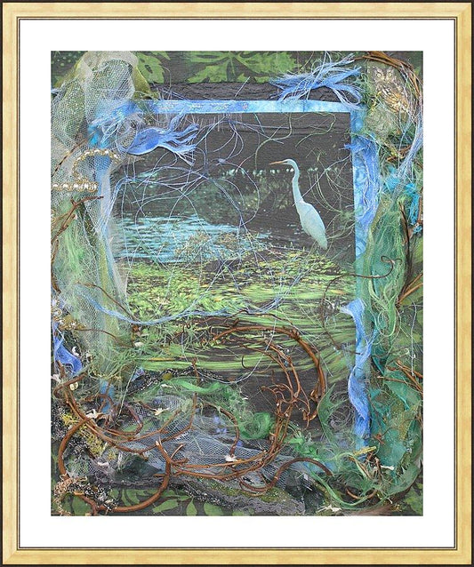 Wall Frame Gold, Matted - Ibis in Lily Pond by Fr. Bob Gilroy, SJ - Trinity Stores