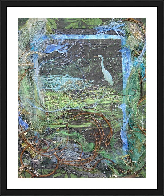 Wall Frame Black, Matted - Ibis in Lily Pond by Fr. Bob Gilroy, SJ - Trinity Stores