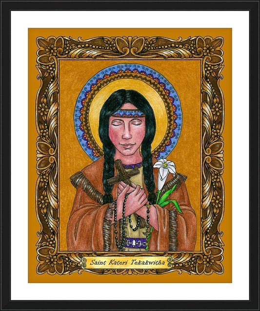 Wall Frame Black, Matted - St. Kateri Tekakwitha by Brenda Nippert - Trinity Stores