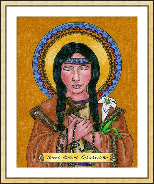 Wall Frame Gold, Matted - St. Kateri Tekakwitha by Brenda Nippert - Trinity Stores