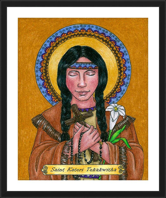 Wall Frame Black, Matted - St. Kateri Tekakwitha by Brenda Nippert - Trinity Stores