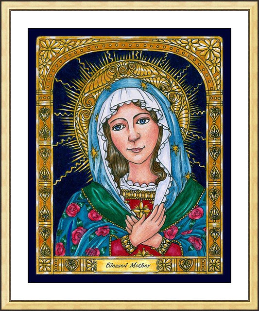 Wall Frame Gold, Matted - Blessed Mary Mother of God by Brenda Nippert - Trinity Stores