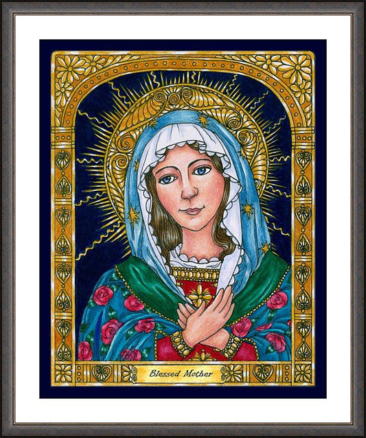 Wall Frame Espresso, Matted - Blessed Mary Mother of God by Brenda Nippert - Trinity Stores