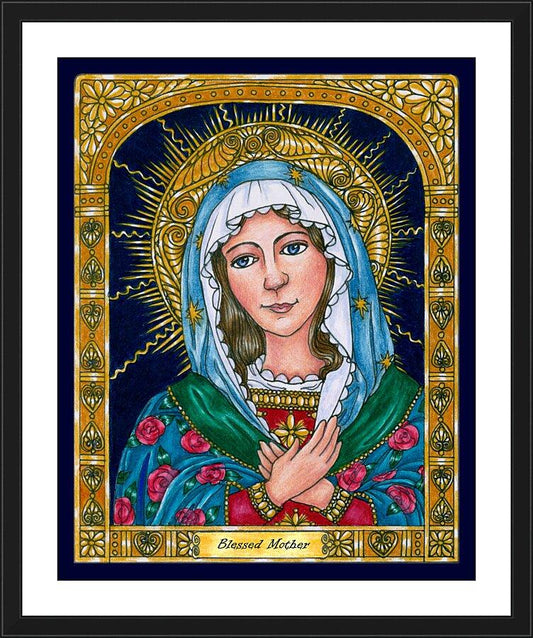 Wall Frame Black, Matted - Blessed Mary Mother of God by Brenda Nippert - Trinity Stores