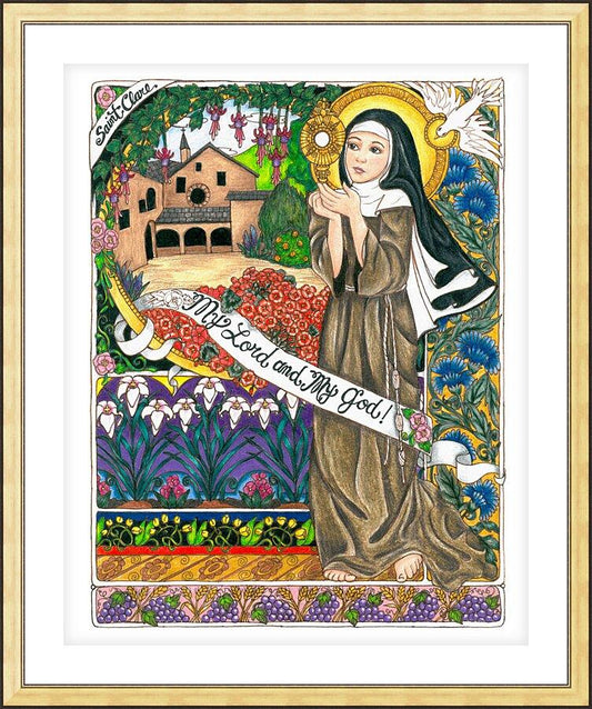 Wall Frame Gold, Matted - St. Clare of Assisi by Brenda Nippert - Trinity Stores