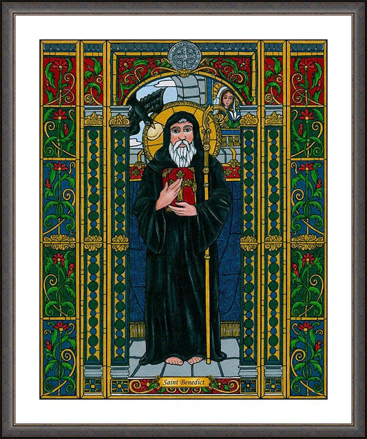 Wall Frame Espresso, Matted - St. Benedict of Nursia by Brenda Nippert - Trinity Stores