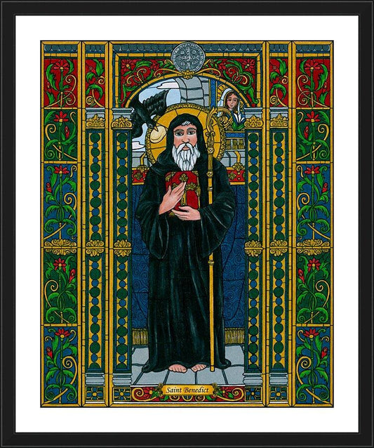 Wall Frame Black, Matted - St. Benedict of Nursia by Brenda Nippert - Trinity Stores