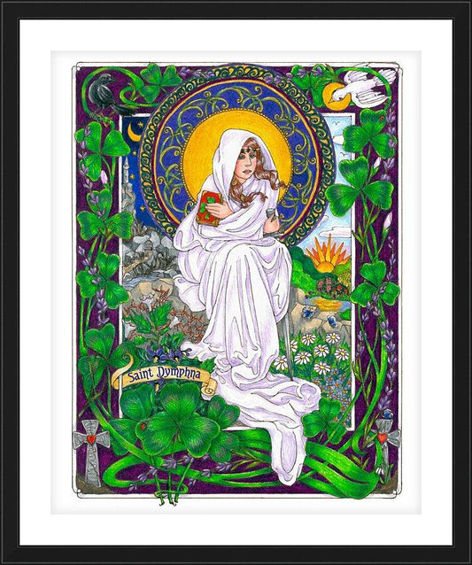 Wall Frame Black, Matted - St. Dymphna by Brenda Nippert - Trinity Stores