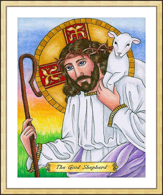 Wall Frame Gold, Matted - Good Shepherd  by Brenda Nippert - Trinity Stores