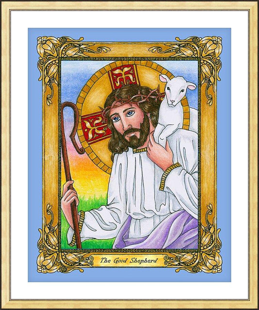 Wall Frame Gold, Matted - Good Shepherd by Brenda Nippert - Trinity Stores