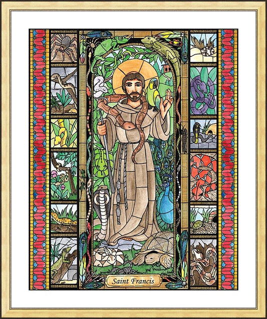 Wall Frame Gold, Matted - St. Francis - Patron of Exotic Animals by B. Nippert