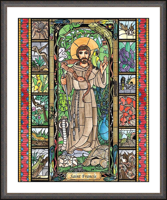 Wall Frame Espresso, Matted - St. Francis - Patron of Exotic Animals by B. Nippert