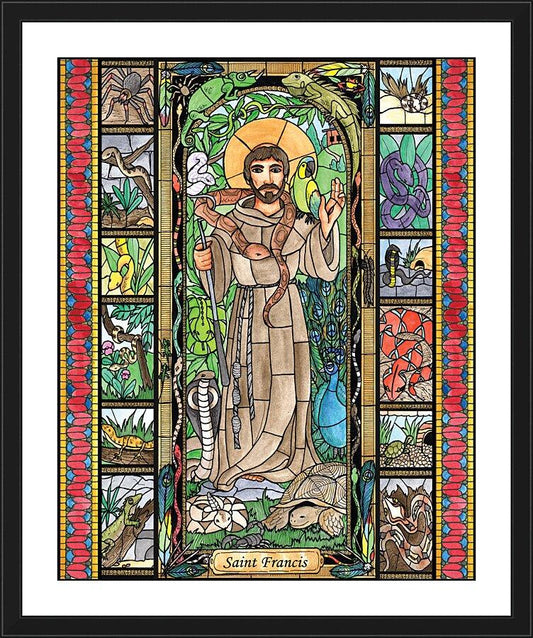 Wall Frame Black, Matted - St. Francis - Patron of Exotic Animals by B. Nippert