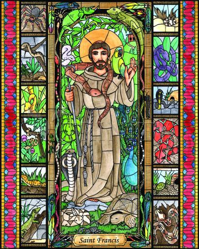 Wall Frame Gold, Matted - St. Francis - Patron of Exotic Animals by Brenda Nippert - Trinity Stores