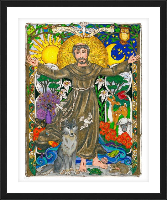 Wall Frame Black, Matted - St. Francis of Assisi by Brenda Nippert - Trinity Stores