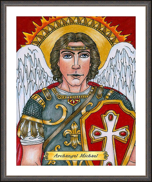 Wall Frame Espresso, Matted - St. Michael Archangel by Brenda Nippert - Trinity Stores