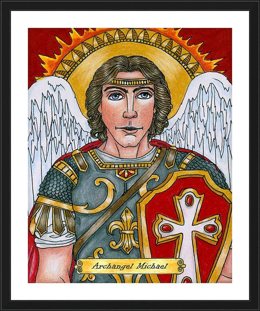 Wall Frame Black, Matted - St. Michael Archangel by Brenda Nippert - Trinity Stores