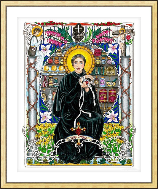 Wall Frame Gold, Matted - St. Gemma Galgani by Brenda Nippert - Trinity Stores