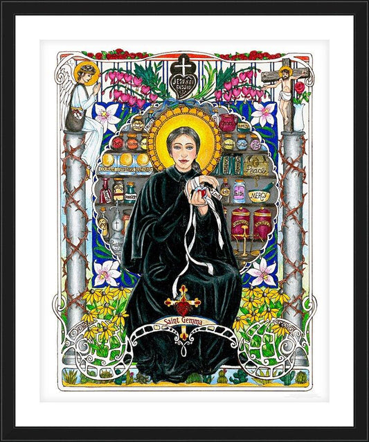 Wall Frame Black, Matted - St. Gemma Galgani by Brenda Nippert - Trinity Stores