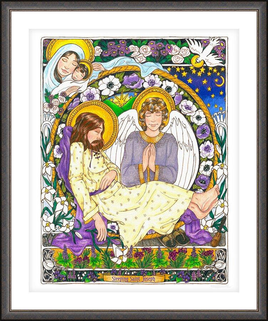 Wall Frame Espresso, Matted - St. Joseph Sleeping by Brenda Nippert - Trinity Stores