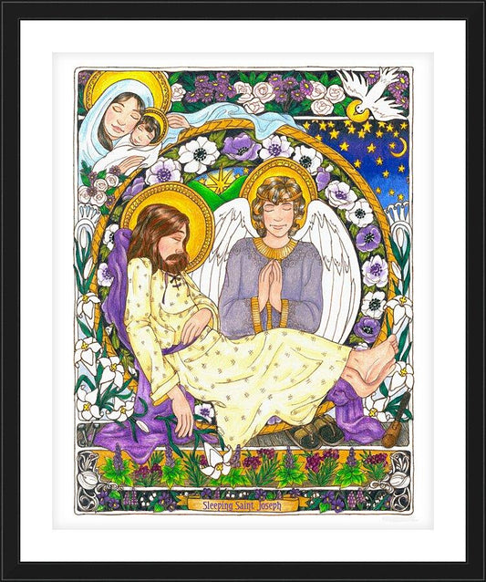 Wall Frame Black, Matted - St. Joseph Sleeping by Brenda Nippert - Trinity Stores
