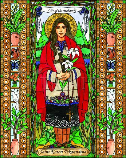 Wall Frame Black, Matted - St. Kateri Tekakwitha by Brenda Nippert - Trinity Stores