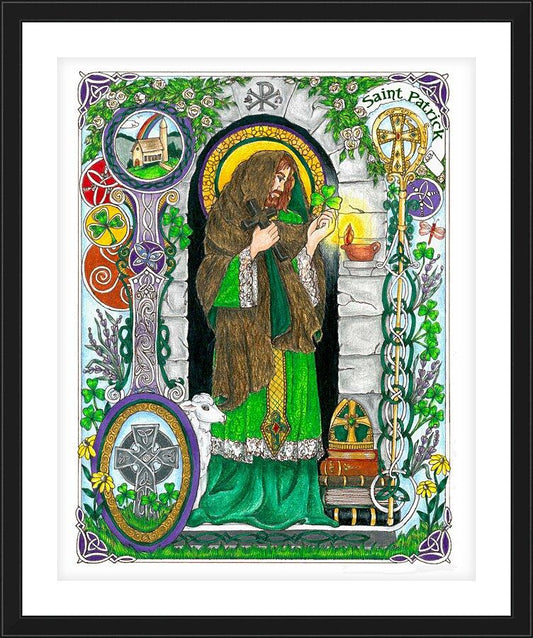 Wall Frame Black, Matted - St. Patrick by Brenda Nippert - Trinity Stores