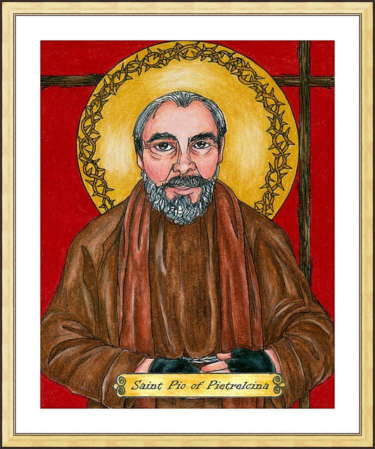 Wall Frame Gold, Matted - St. Pio of Pietrelcina by Brenda Nippert - Trinity Stores