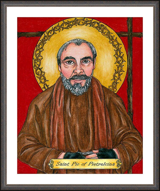 Wall Frame Espresso, Matted - St. Pio of Pietrelcina by Brenda Nippert - Trinity Stores