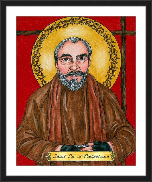 Wall Frame Black, Matted - St. Pio of Pietrelcina by Brenda Nippert - Trinity Stores