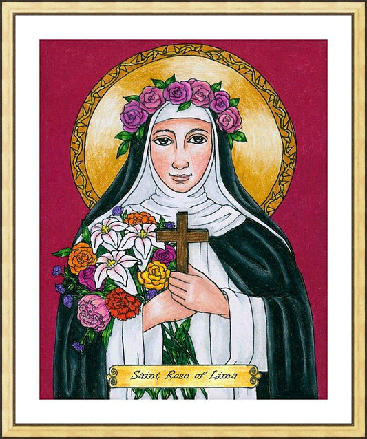 Wall Frame Gold, Matted - St. Rose of Lima by Brenda Nippert - Trinity Stores